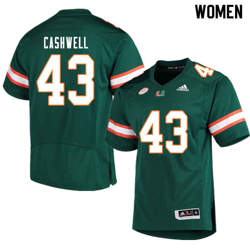 Women #43 Isaiah Cashwell Miami Hurricanes College Football Jerseys Sale-Green